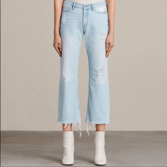 All Saints Flare Cropped Jeans indigo blue 26 - Picture 1 of 8